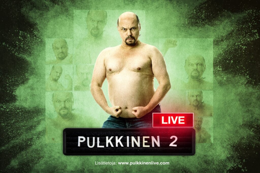 Jari Salmi Pulkkisen roolissa ilman paitaa