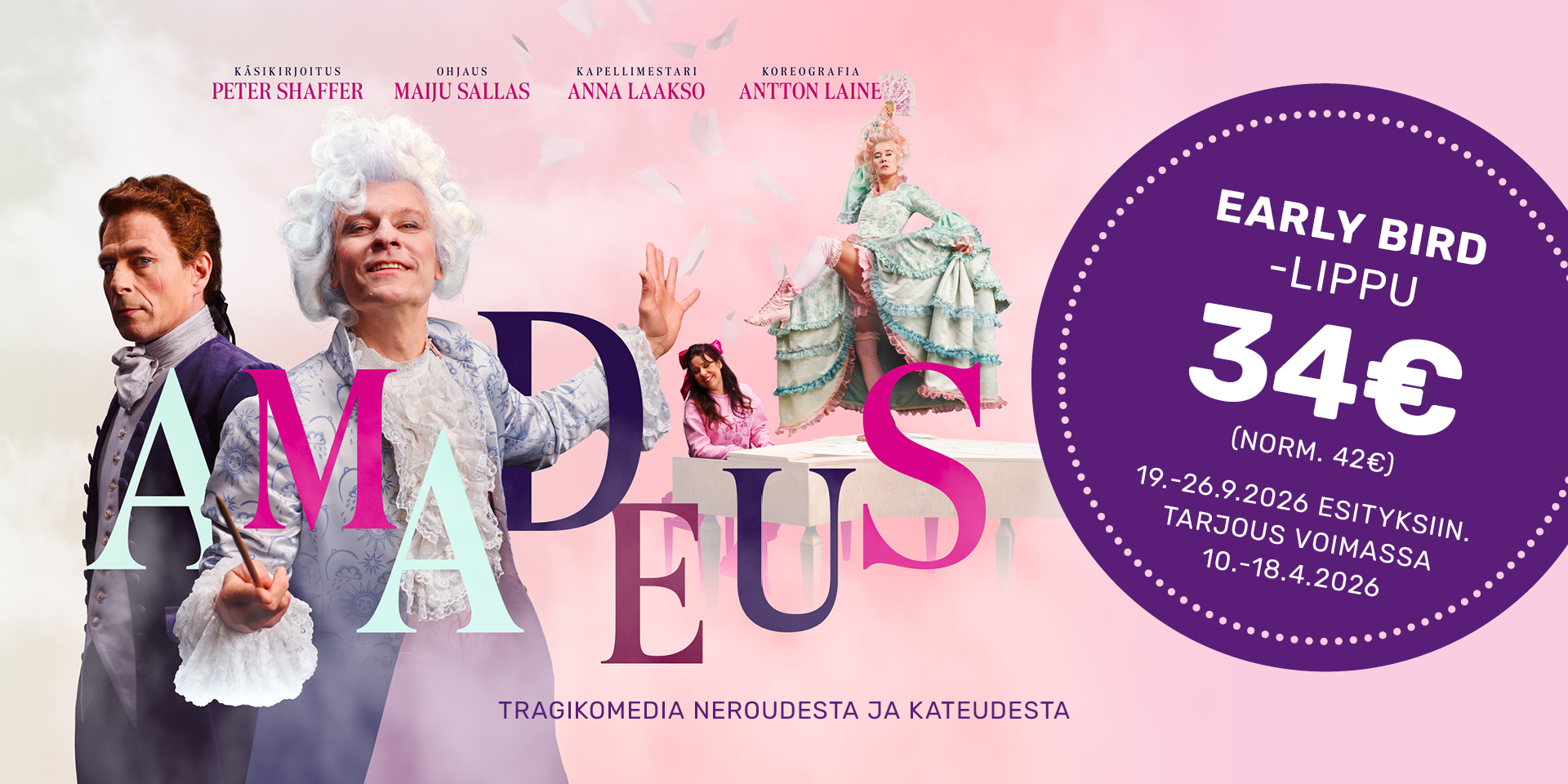 Amadeuksen Early bird -lippukampanja 18.4.2026 saakka